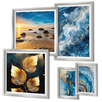 Lot de tableaux encadrés Paysages bleus abstraits