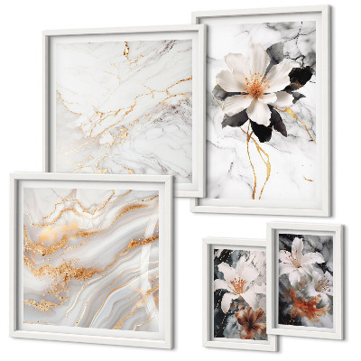 Ensemble de 5 tableaux Élégance du marbre et des fleurs