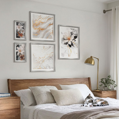 Ensemble de 5 tableaux Élégance du marbre et des fleurs