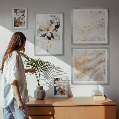 Ensemble de 5 tableaux Élégance du marbre et des fleurs