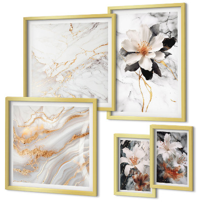 Ensemble de 5 tableaux Élégance du marbre et des fleurs
