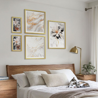 Ensemble de 5 tableaux Élégance du marbre et des fleurs