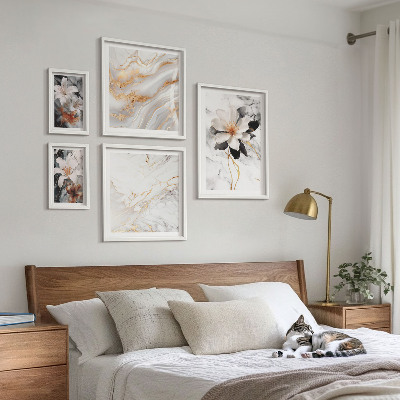 Ensemble de 5 tableaux Élégance du marbre et des fleurs