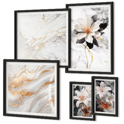 Ensemble de 5 tableaux Élégance du marbre et des fleurs