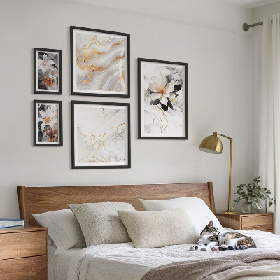 Ensemble de 5 tableaux Élégance du marbre et des fleurs
