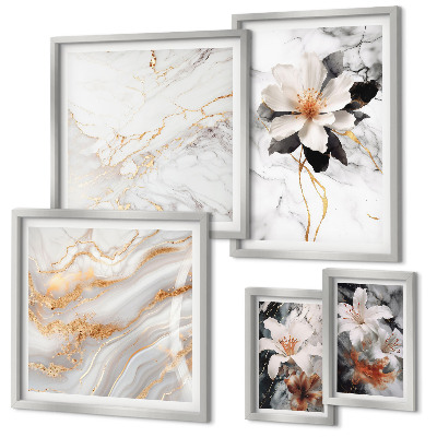 Ensemble de 5 tableaux Élégance du marbre et des fleurs
