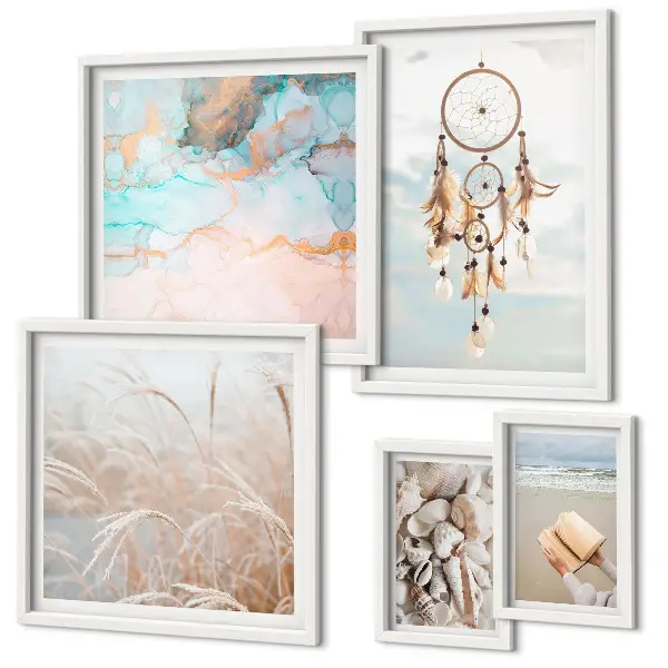 Ensemble de 5 tableaux rêves bohèmes sur le thème de la nature et de la plage