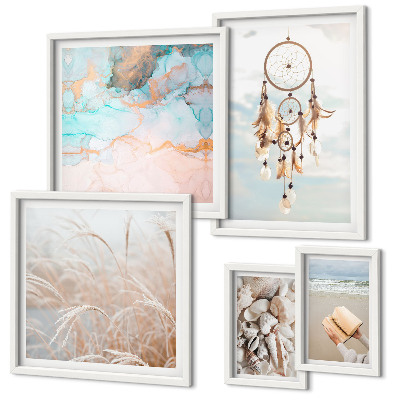 Ensemble de 5 tableaux Rêves bohèmes plage nature