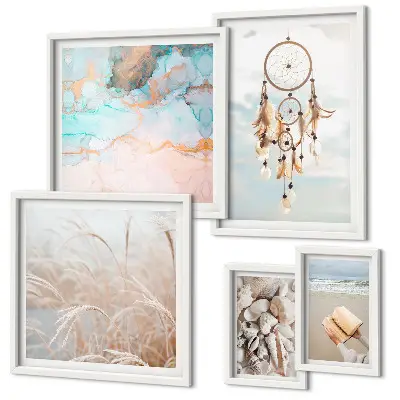 Ensemble de 5 tableaux rêves bohèmes sur le thème de la nature et de la plage