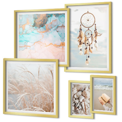 Ensemble de 5 tableaux Rêves bohèmes plage nature