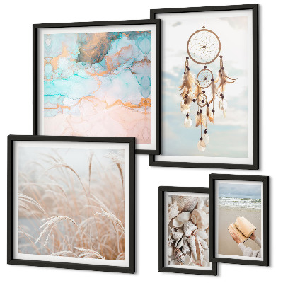 Ensemble de 5 tableaux Rêves bohèmes plage nature