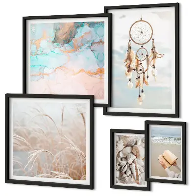 Ensemble de 5 tableaux rêves bohèmes sur le thème de la nature et de la plage