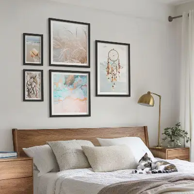Ensemble de 5 tableaux rêves bohèmes sur le thème de la nature et de la plage