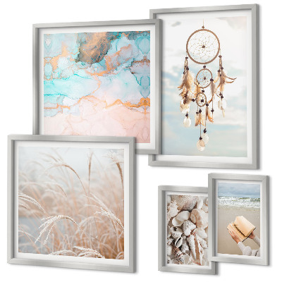 Ensemble de 5 tableaux Rêves bohèmes plage nature
