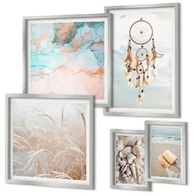 Ensemble de 5 tableaux rêves bohèmes sur le thème de la nature et de la plage