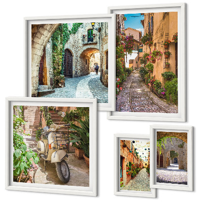 Lot de tableaux encadrés Rues charmantes et fleuries