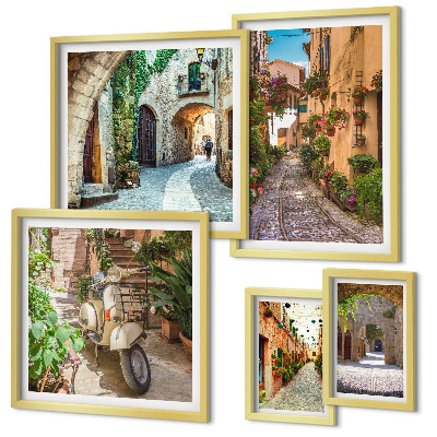 Lot de tableaux encadrés Rues charmantes et fleuries