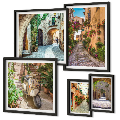 Lot de tableaux encadrés Rues charmantes et fleuries