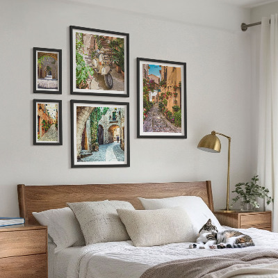 Lot de tableaux encadrés Rues charmantes et fleuries