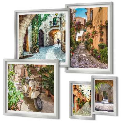 Lot de tableaux encadrés Rues charmantes et fleuries