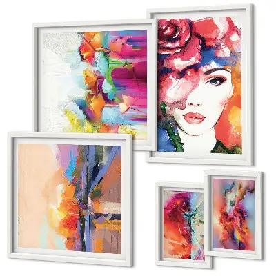 Portraits abstraits colorés ensemble de 5 tableaux