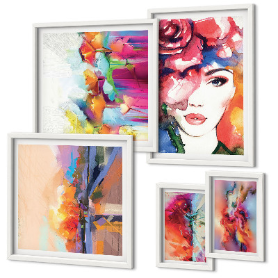 Ensemble de 5 tableaux Portraits abstraits colorés