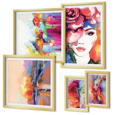 Ensemble de 5 tableaux Portraits abstraits colorés