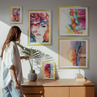 Ensemble de 5 tableaux Portraits abstraits colorés