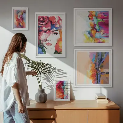 Portraits abstraits colorés ensemble de 5 tableaux