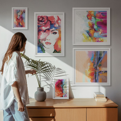 Ensemble de 5 tableaux Portraits abstraits colorés