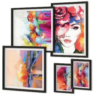 Portraits abstraits colorés ensemble de 5 tableaux