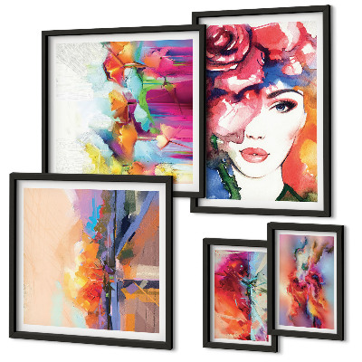 Ensemble de 5 tableaux Portraits abstraits colorés