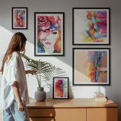 Ensemble de 5 tableaux Portraits abstraits colorés