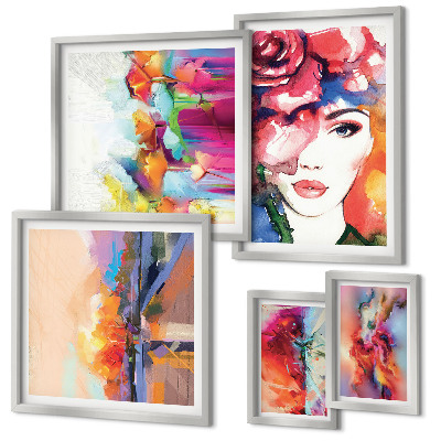 Ensemble de 5 tableaux Portraits abstraits colorés