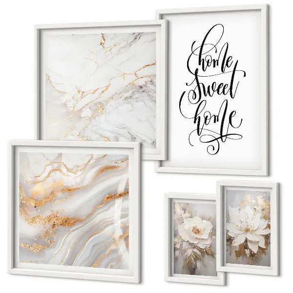 Lot de tableaux encadrés motif intérieur en marbre à fleurs élégantes