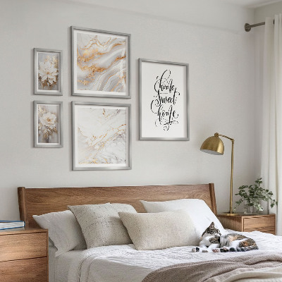 Lot de tableaux encadrés Intérieur en marbre à fleurs élégantes
