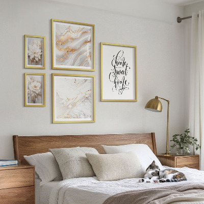 Lot de tableaux encadrés Intérieur en marbre à fleurs élégantes