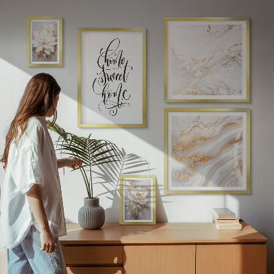 Lot de tableaux encadrés Intérieur en marbre à fleurs élégantes