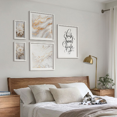 Lot de tableaux encadrés Intérieur en marbre à fleurs élégantes
