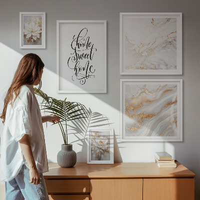 Lot de tableaux encadrés Intérieur en marbre à fleurs élégantes