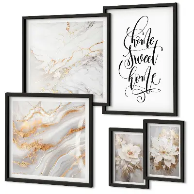 Lot de tableaux encadrés motif intérieur en marbre à fleurs élégantes