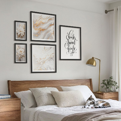 Lot de tableaux encadrés Intérieur en marbre à fleurs élégantes
