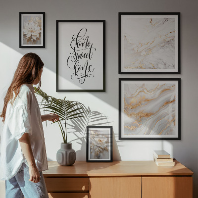 Lot de tableaux encadrés Intérieur en marbre à fleurs élégantes