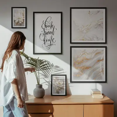 Lot de tableaux encadrés motif intérieur en marbre à fleurs élégantes