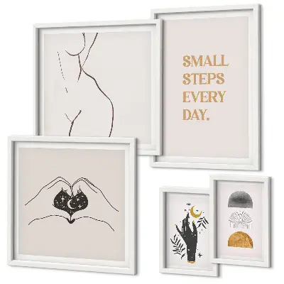 Ensemble de 5 tableaux sur le thème de la motivation et de la pensée positive dans un style minimaliste