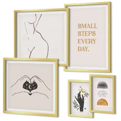 Ensemble de 5 tableaux sur le thème de la motivation et de la pensée positive dans un style minimaliste