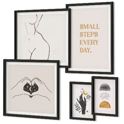 Ensemble de 5 tableaux sur le thème de la motivation et de la pensée positive dans un style minimaliste