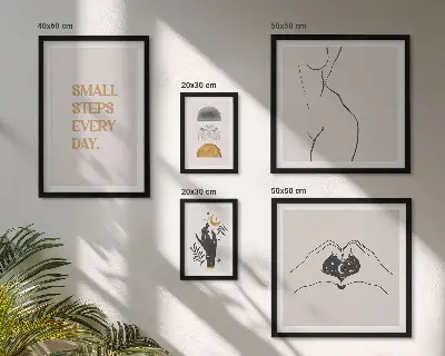 Ensemble de 5 tableaux sur le thème de la motivation et de la pensée positive dans un style minimaliste