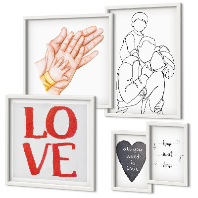 Ensemble de 5 tableaux Famille, amour, chaleur, bonheur