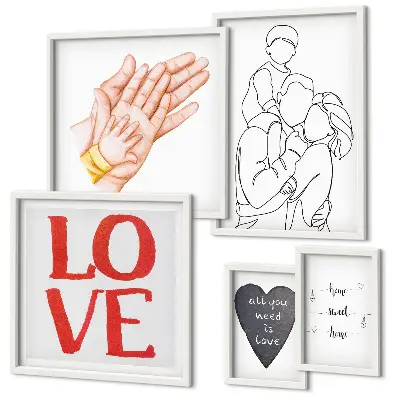 Ensemble de 5 tableaux représentant la famille, l'amour, la chaleur et le bonheur